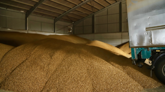 pile of straw pellets in a barn