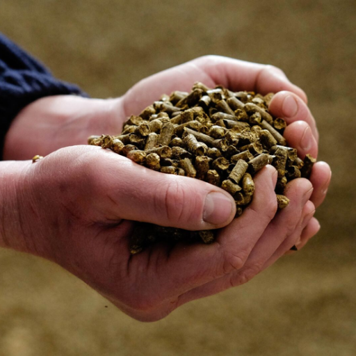 Farmers hands holding NIS pellets